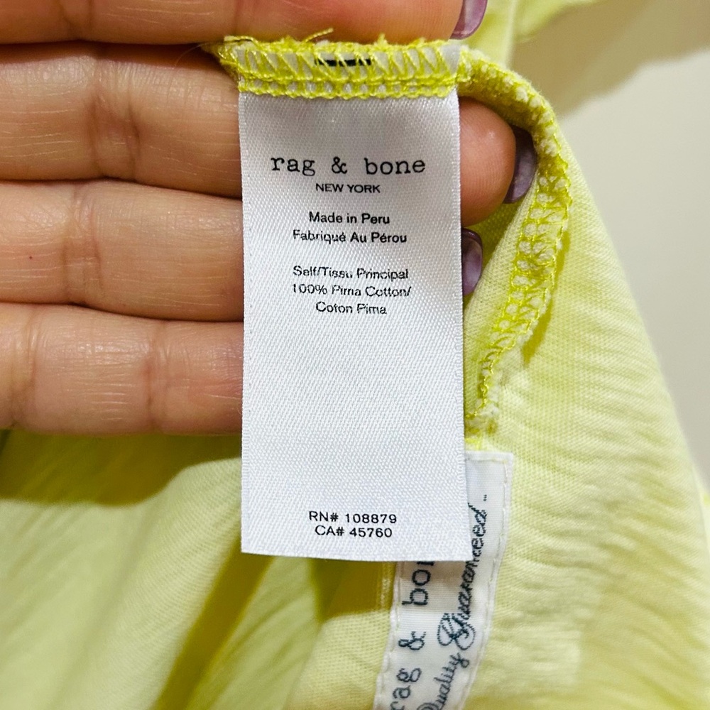 RAG & BONE 100% Pima Cotton Yellow-Green U-Neck Tee Luxury Loungewear Size M - Picture 6 of 6